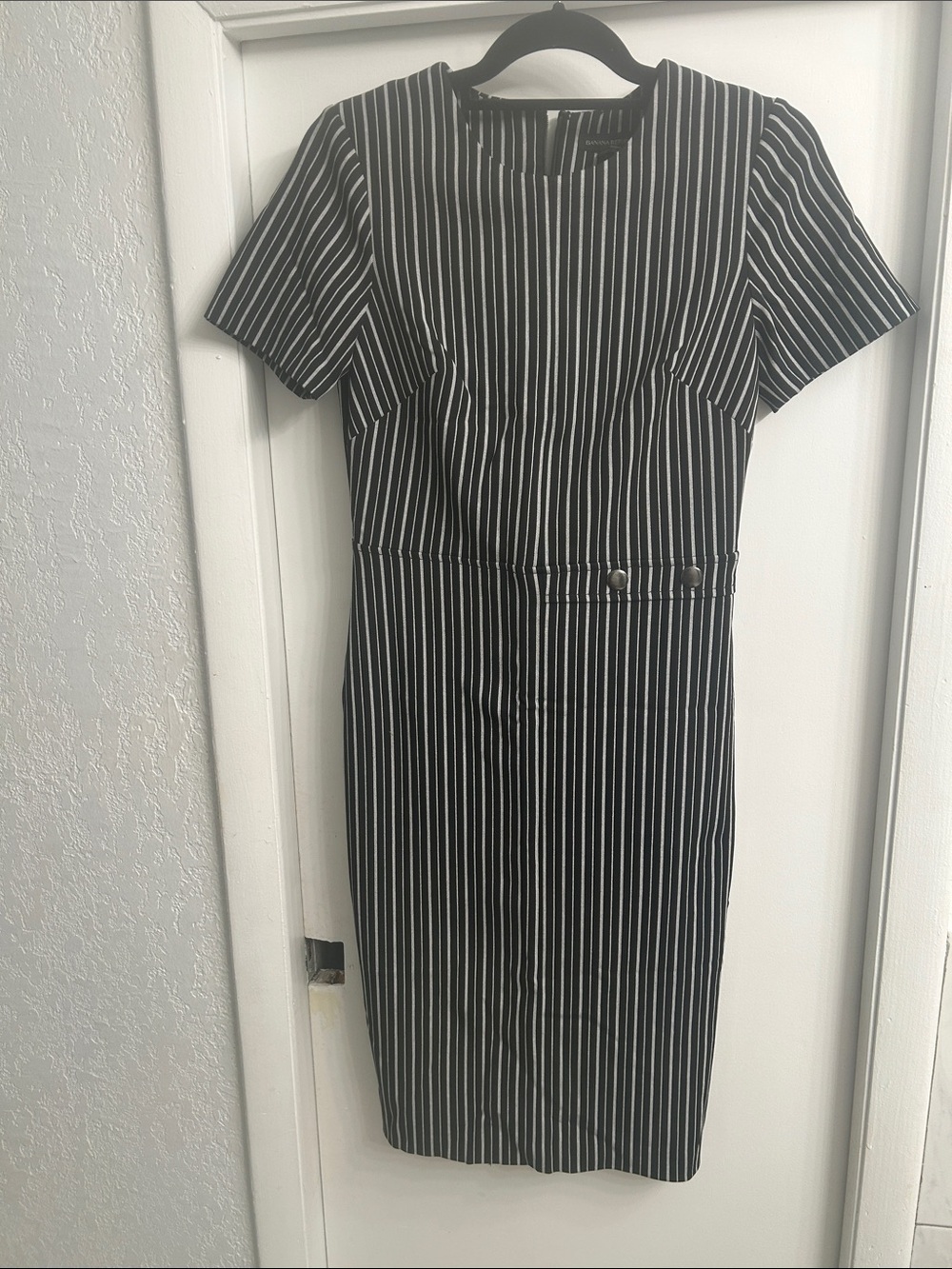 Banana Republic Black and White Vertical Stripe Midi Dress